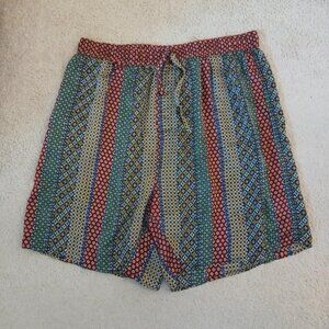 Vintage Reckless 100% Silk Geo Design Elastic Waist Shorts Size XL